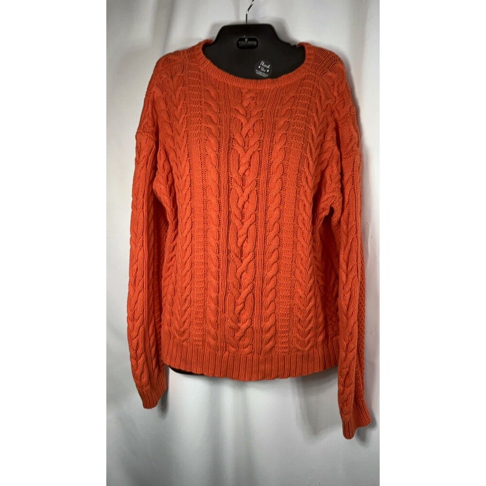 Lauren Ralph Lauren Sweater Womens XL Orange Cable Knit Crew Neck Pullover